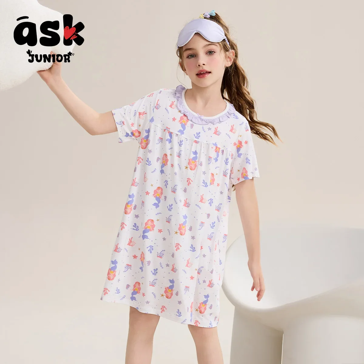 

Ask Junior Children's Pajamas Air-conditioned Clothes Summer Thin Breathable Full Print Nightgown Girls Modal Dress