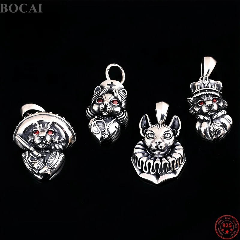 

BOCAI New S925 Silver Pendant for Men Women Sheriff Hat Multiple Cute Kitten Antique Silver Finish Charm Fine Jewelry Wholesale