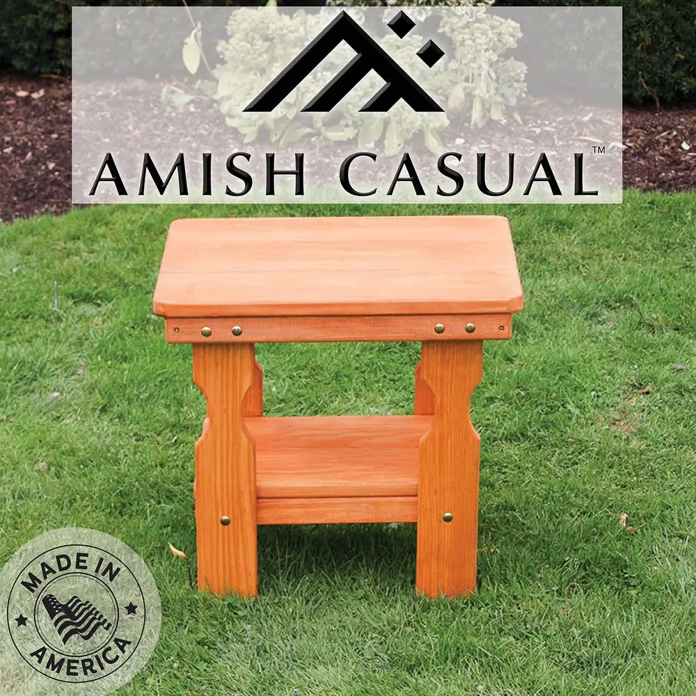

Heavy Duty Outdoor Wood End Table in Cedar Stain Quality Crafted in The USA from Treated Pine by Amish Artisans