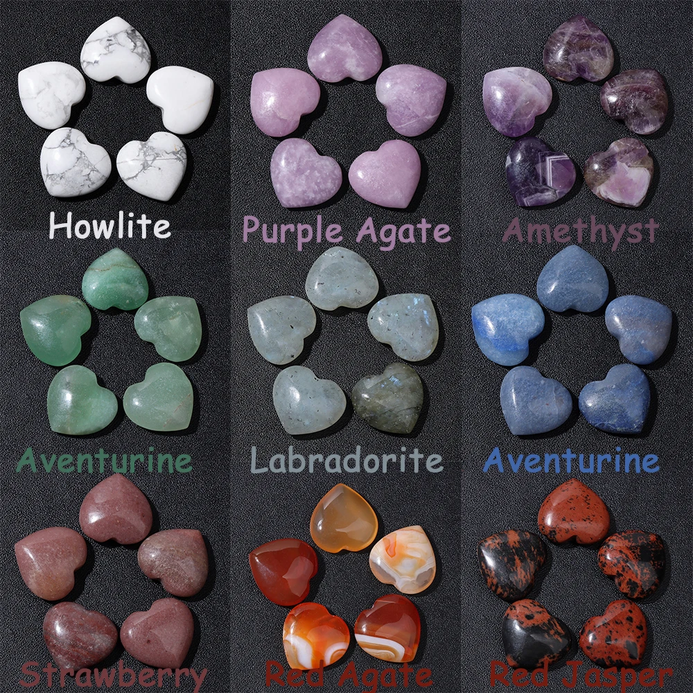 Heart Shape Chakra Stone Ornaments Stone Carved  Healing Energy  Jaspers Agates Statue Home Wedding Decoration Crafts 5pcs