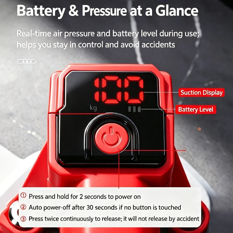 100KG Heavy Lifter Electric Vacuum Suction Cup Industrial Grade LED Digital Display Powerful Air Pump for Glass Tiles Lifting view 4