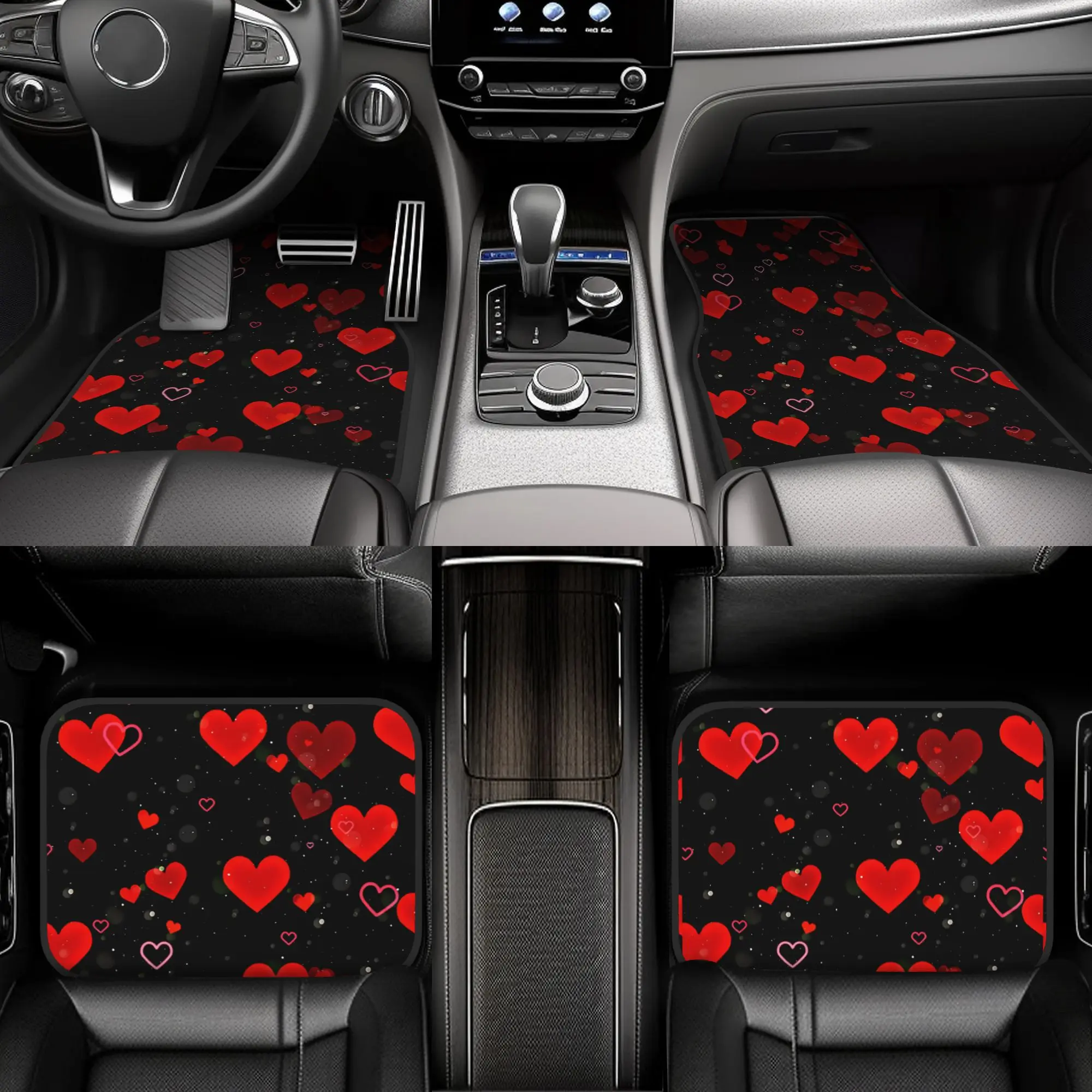 Set Of 4 Heart-Shaped Premium Car Floor Mats - Universal Fit, Easy To Clean Complete Interior Additions