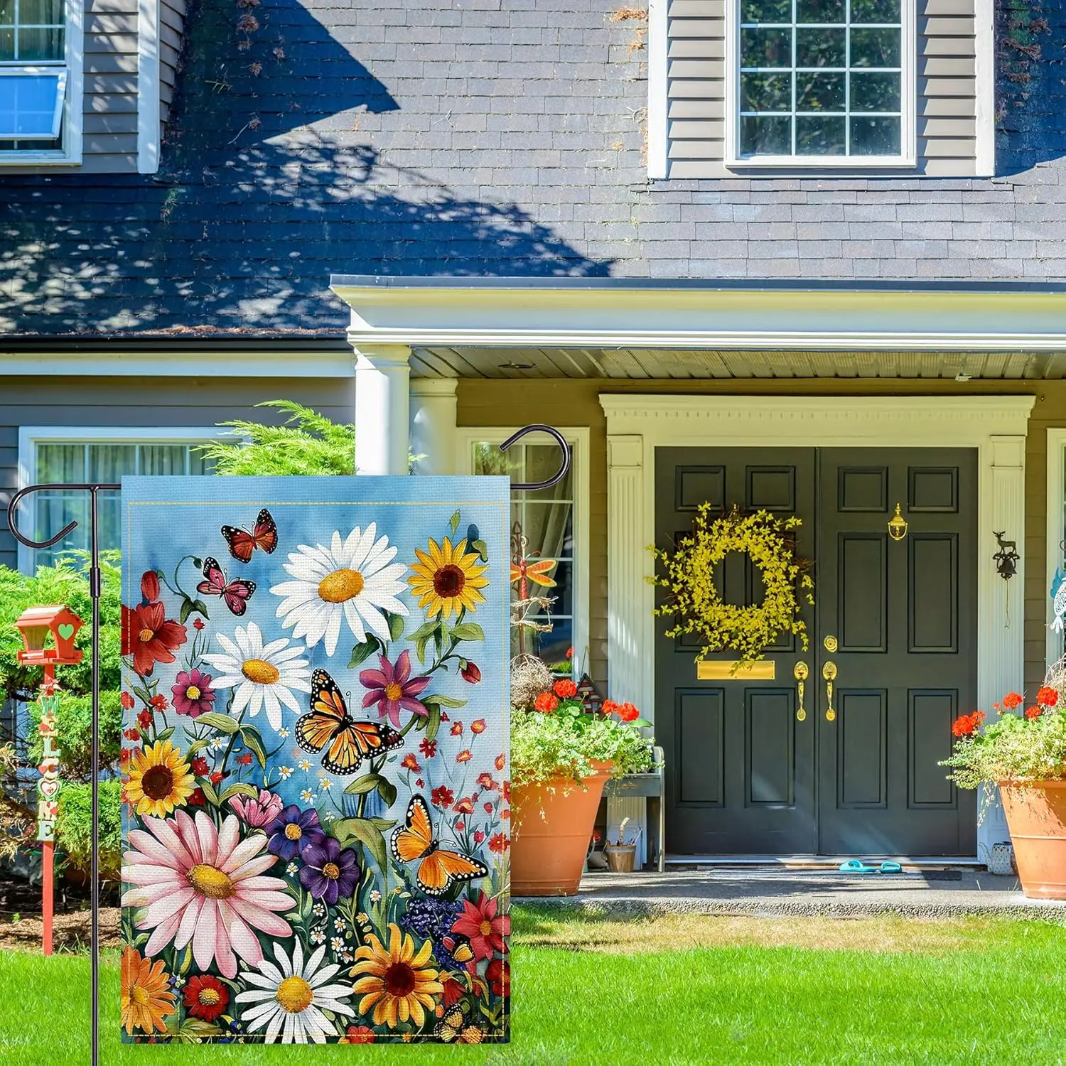 Balgardekor Daisy Flower Garden Flag Double Sided Butterfly Seasonal Floral Yard Ourdoor Decoration 12x18 Inch Outside Small jjp