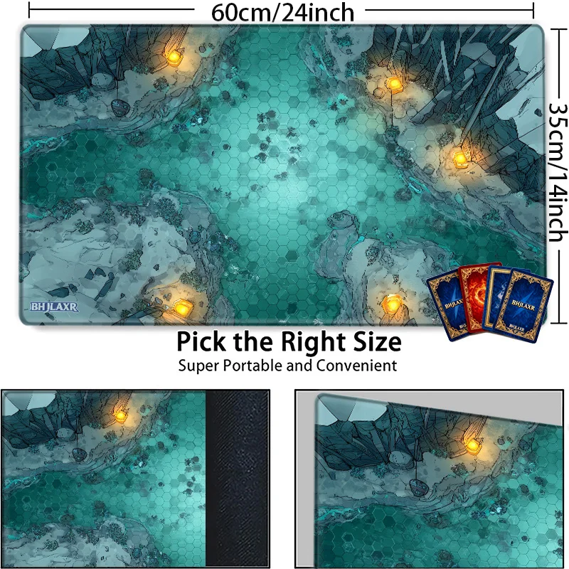 Frost Rock Cave Hexagonal Grid Table Mat TCG CCG Game Mat Anti-Slip suitable for collectible card games, compatible with TCG/CCG