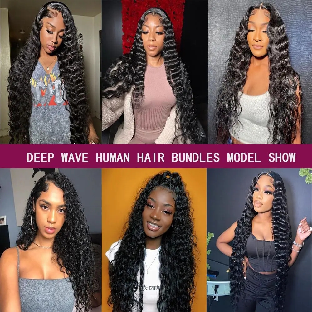 딥 웨이브 번들 인모 버마 곱슬머리 번들 30인치 워터 웨이브 생모 번들 자연모 연장 3/4 번들
