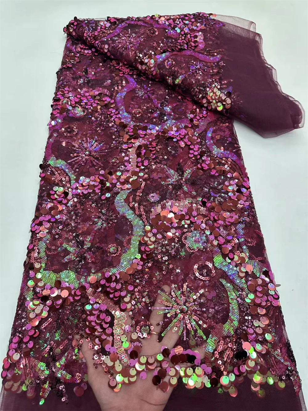 Tela de encaje africano 5 yardas de alta calidad 2025 tela de encaje blanco con bordado de lentejuelas vestido de fiesta de boda nigeriano de lujo H54-1