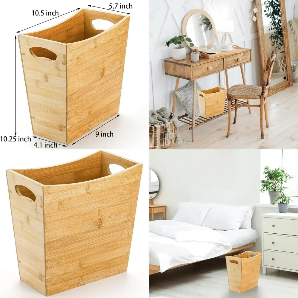 

Прямоугольное бамбуковое мусорное ведро с ручкой, тонкая мусорная корзина для дома, офиса, 10,5 x 5,7 x 10,25