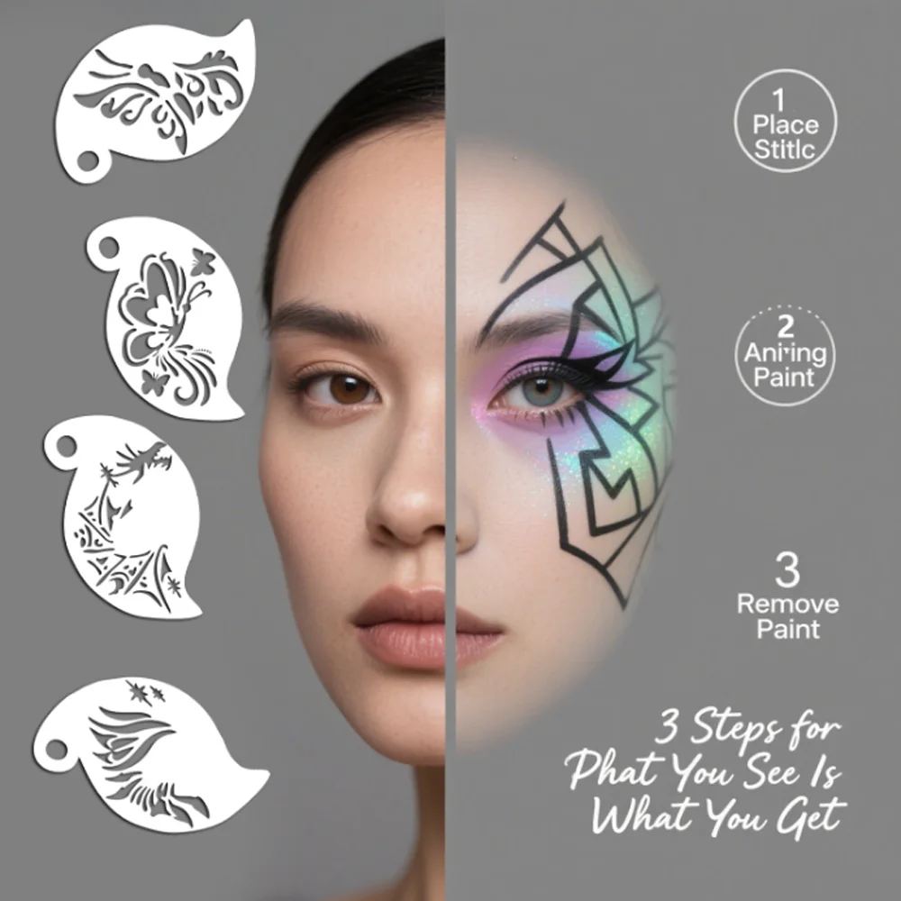 

Шаблон для практики живописи лица, фестиваль, татуировка для глаз, бровей, трафарет, сделай сам, для начинающих, обучающая форма для лица, инструменты, косметические декоры