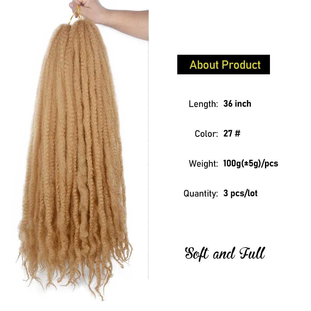 Tranças louras sintéticas do cabelo de Marley para mulheres negras, Afro Kinky Crochet extensão do cabelo, longo, macio, 36"