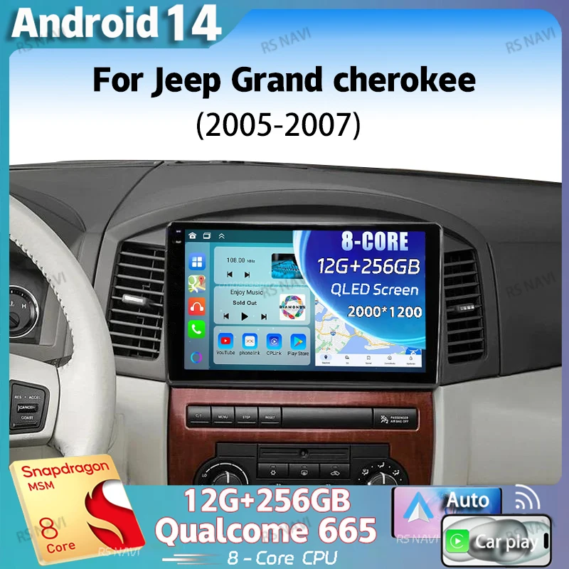 

Android 14 для Jeep Grand cherokee 2005 2006 2007 2K QLED стерео Автомагнитола мультимедийный видеоплеер GPS 4G CarPlay