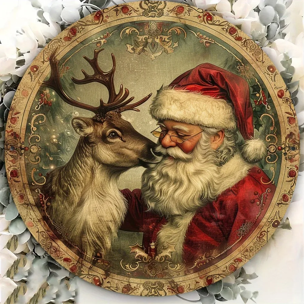 خمر عيد الميلاد جدار معدني الفن سانتا والرنة 2D شقة احباط تسجيل الثلج هولي الحدود