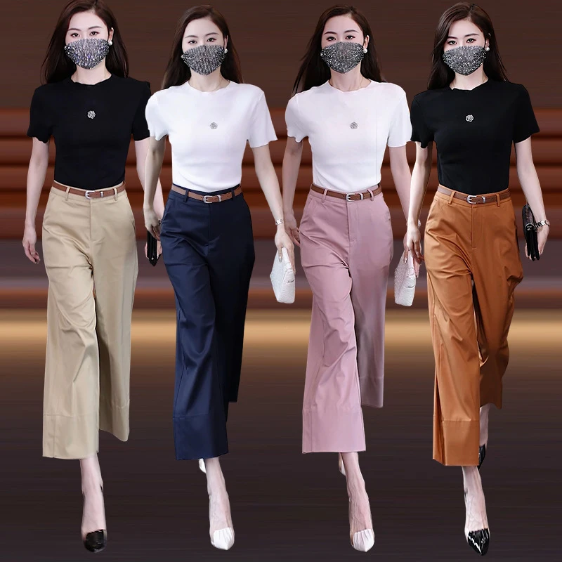 

Женские укороченные брюки-палаццо 2024 года, летние тонкие брюки из ткани с эффектом полыни, с высокой талией, свободного кроя, струящиеся, прямые повседневные брюки