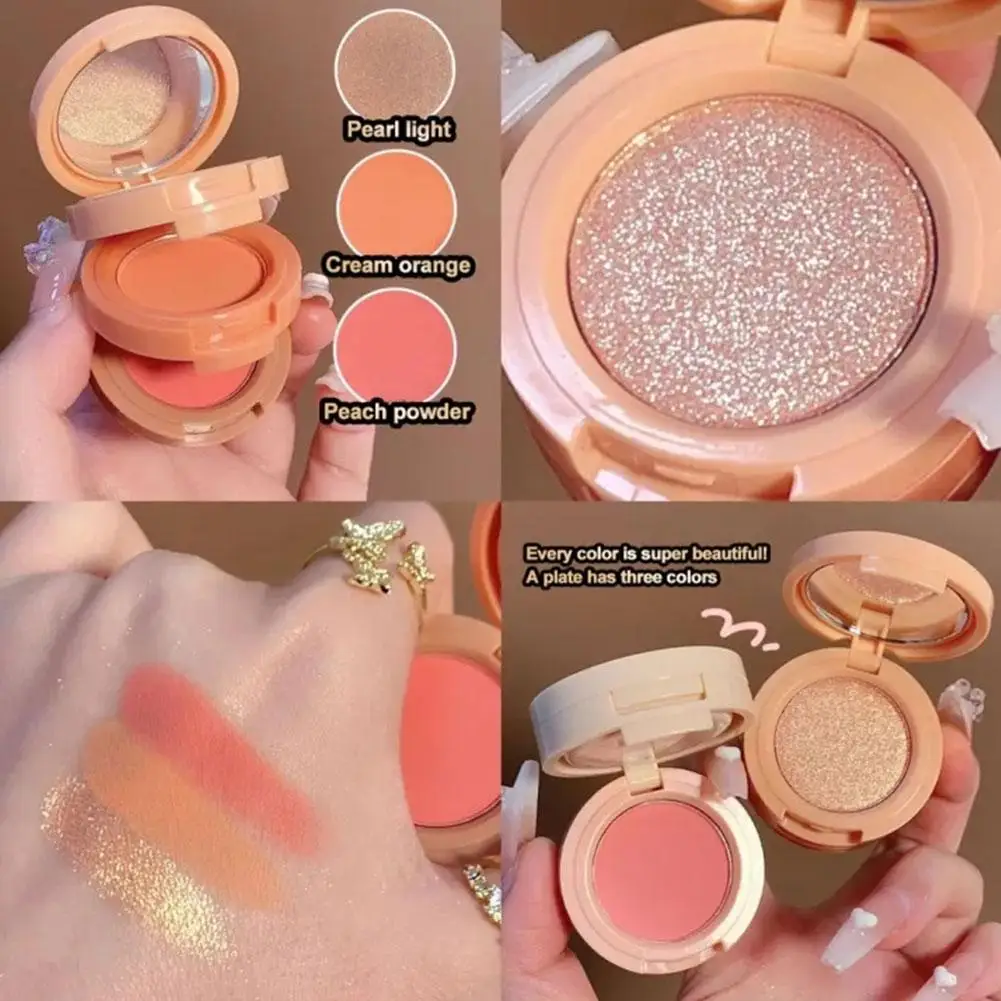 Highlighter Pó Paleta Contorno, Bronzer, Glitter Face, Long-Lasting Shimmer, Sombra Cosmética, Maquiagem Pérola Coreana, D6R8, 3 em 1