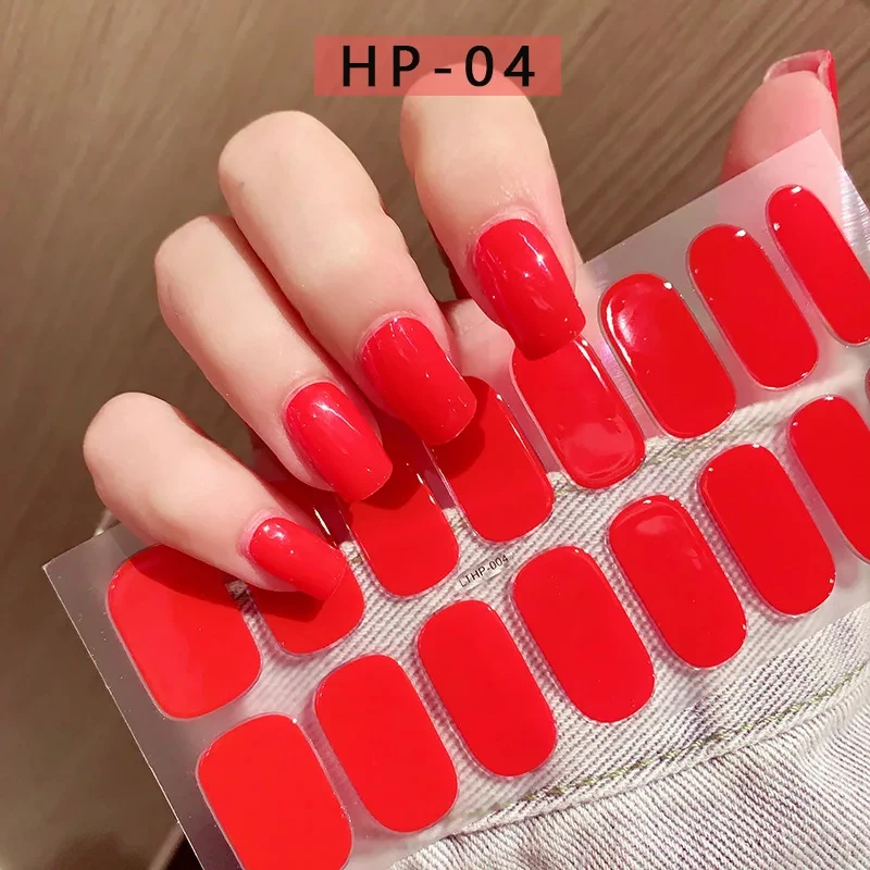 2024 # Neue halbgehärtete Gel-Nagelaufkleber, langlebig, einfarbig, Nagelstreifen, UV-Lampe, ausgehärtete Maniküre-Gel-Aufkleber, 16 Tipps