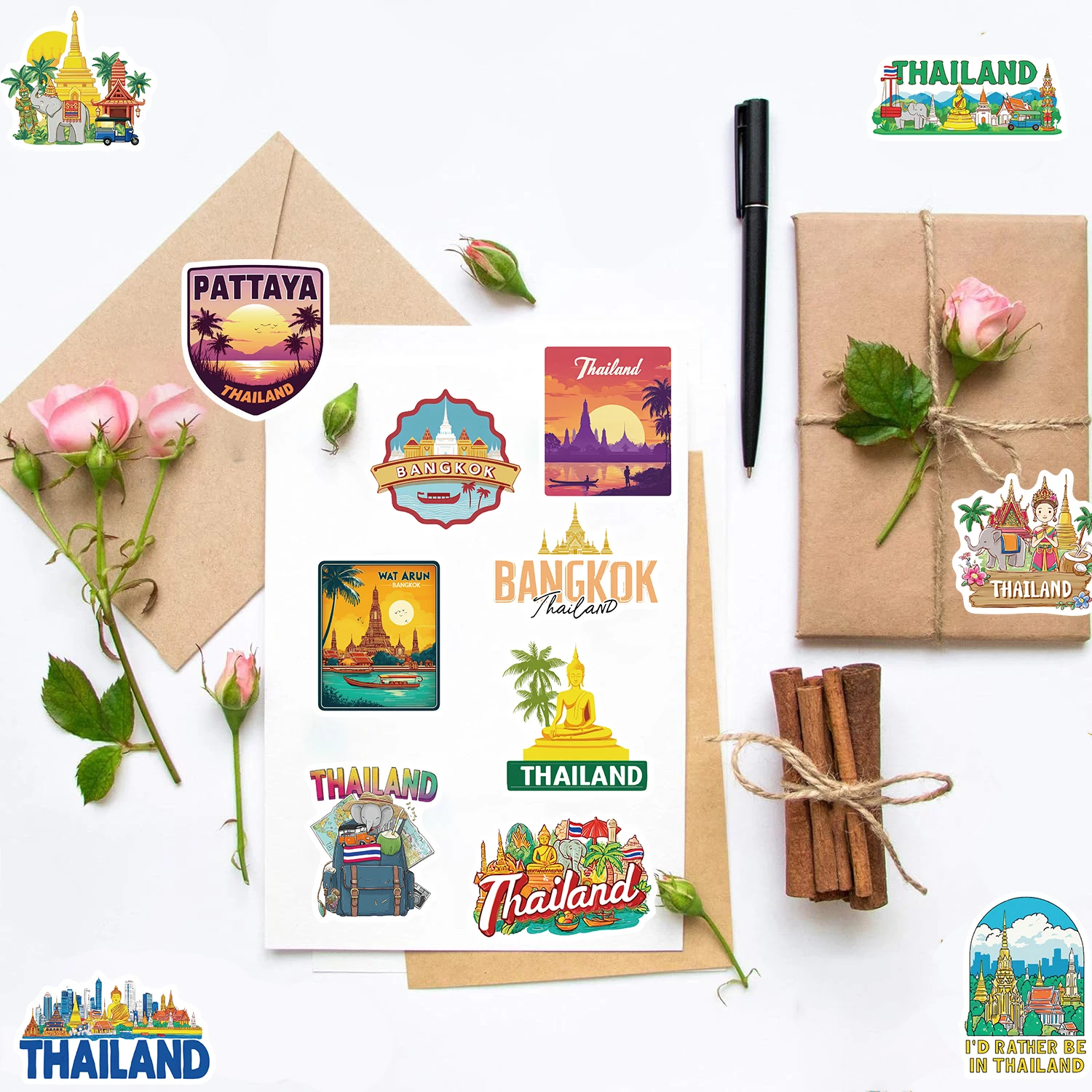50PCS Sticker Thai Aesthetics Print Harajuku Skateboard Suitcase Graffiti Waterproof Fridge Luggage Suitcase Graffiti Decals