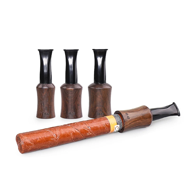 4pcs Ebony Cigar Holder Cigar Mouthpiece Pipe 4 Size Portable Wooden Pipe Washable Cycle for men\'s gift inside diameter=15-23mm