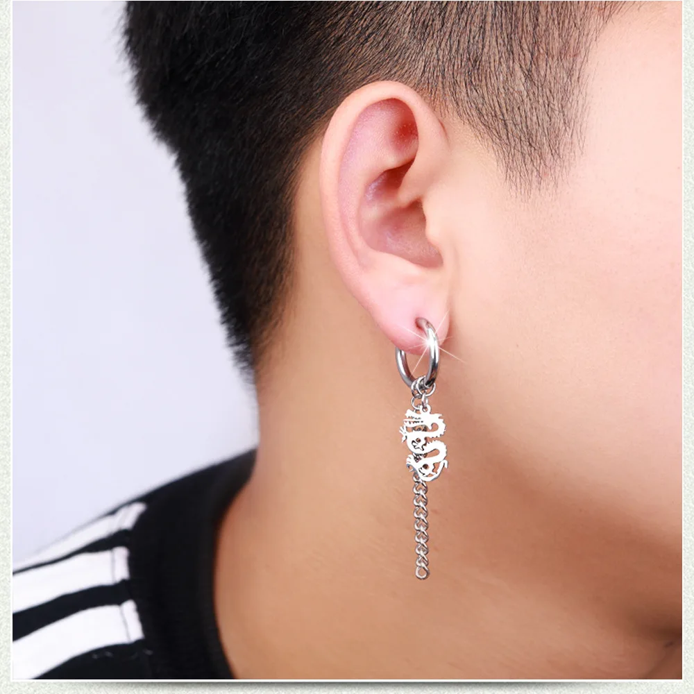 1 Pair Silver Color Punk Stainless Steel Pendant Earrings For Men/Women Popular Collection Ear Buckle Hip Hop Gothic Jewelry