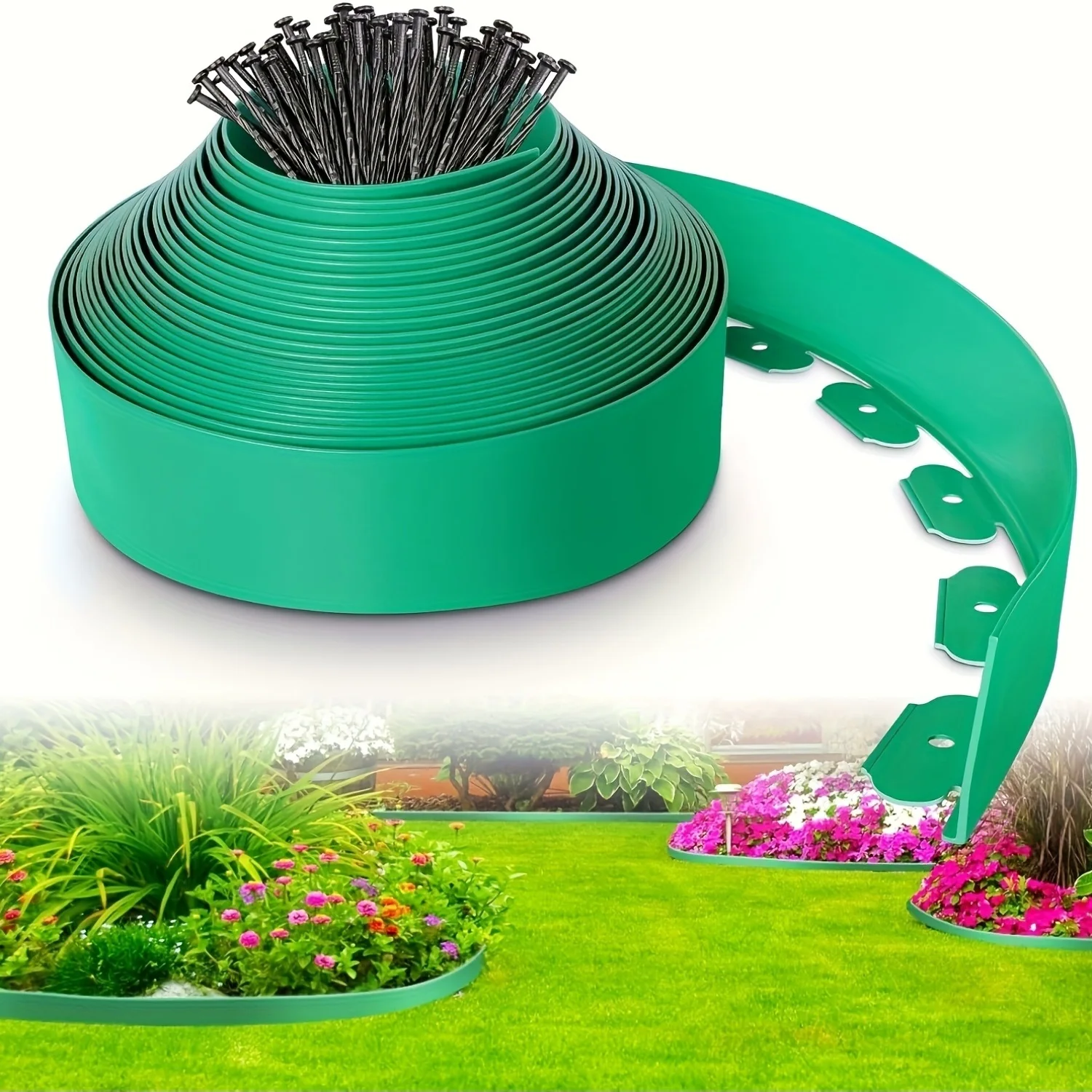 

32.81-foot Garden Edging | Plastic Landscape Edging, 2-inch Heights, 30Pcs Plastic Anchors Included