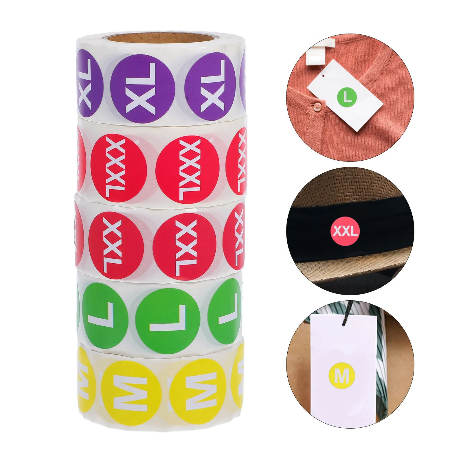 

5 Rolls Size Labels for Clothing Round Colored Stickers Strong Stickiness Easy Size Recognition Minimalist Design Bulk