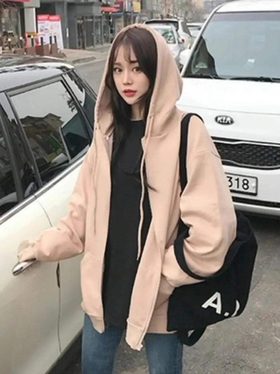 

Женский кардиган на молнии с капюшоном, спортивный топ на флисовой подкладке, свободная универсальная толстовка, осенне-зимняя повседневная уличная одежда