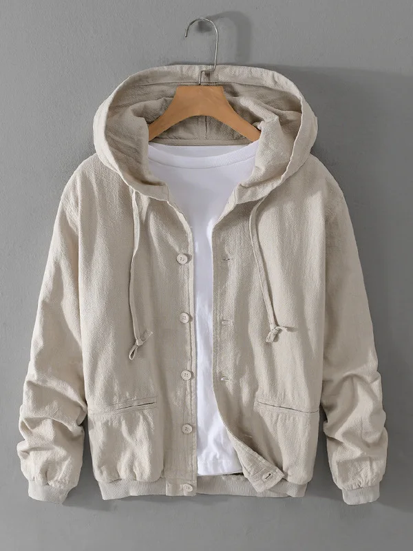 

Льняная хлопковая куртка с капюшоном, мужская весенняя новинка, дышащая повседневная свободная модная верхняя одежда из смешанного волокна Long Sve