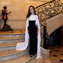 Qanz Satin Vestidos De Noche Wedding Party Dress Mermaid Prom Dresses Elegant Cape Sleeves Formal Event Evening Gowns Customized