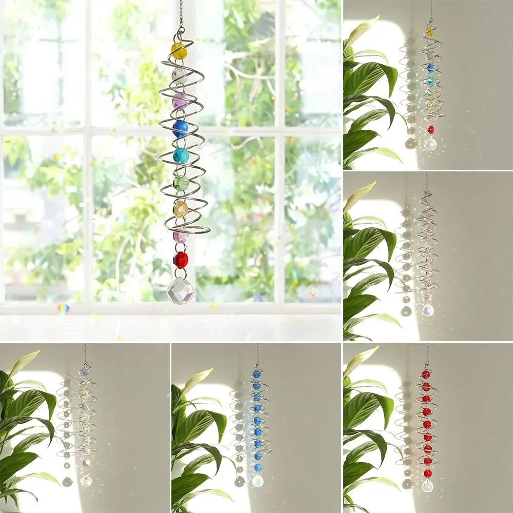 Fashion Crystal Sun Catchers 25 CM Hanging Ornament Gazing Ball Spiral Tail Wind Spinners Colorful Rainbow Maker Home Decor