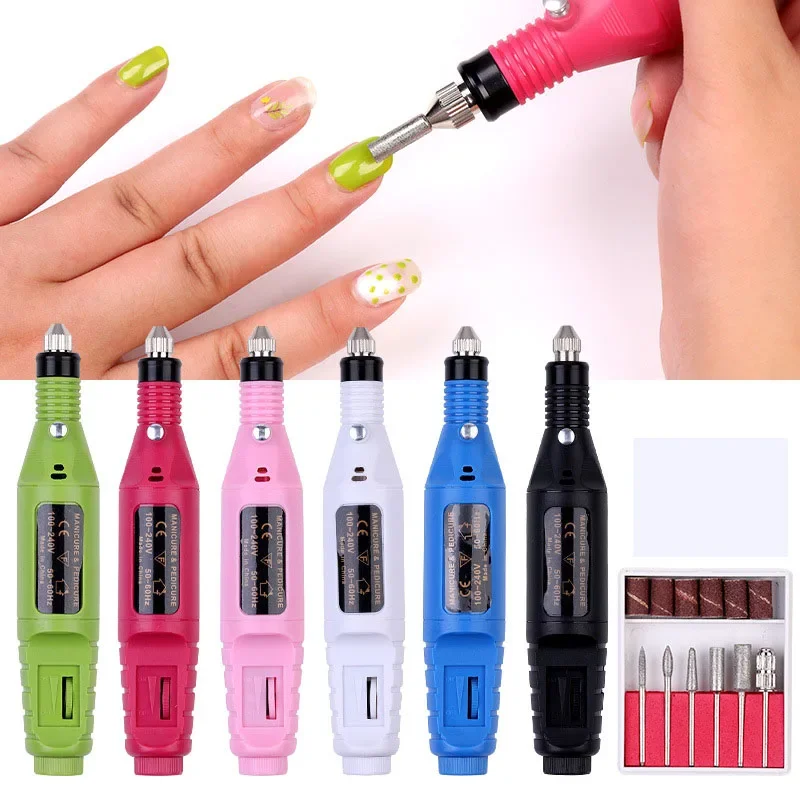 

Electric Nail Drills Kit Remove Polish Manicure Pedicure 6pcs Nail File Sanding Bands Machine Nail Art Pen Device Equipment