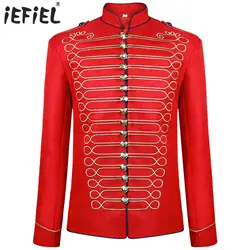 Mens Marching Band Uniform Drum Major Long Sleeve Jacket Coat for Cosplay Event Halloween Carnival Dress Up Stage Performance