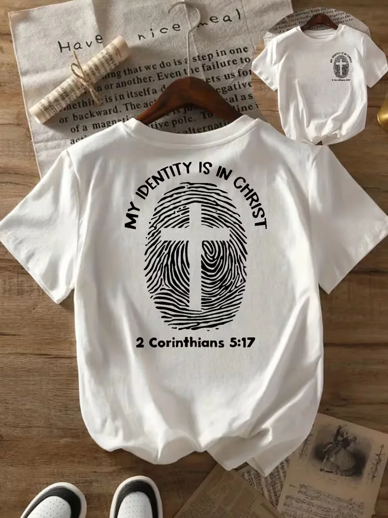Short-Sleeved Lady's Tops with Christian Identity and Faith-Themed Double-sided Print - Women'S Casual Wear Fit, Classic Style