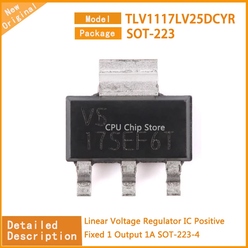 50Pcs/Lot  New Original   TLV1117LV25DCYR  TLV1117LV25  Linear Voltage Regulator IC Positive Fixed 1 Output 1A SOT-223-4