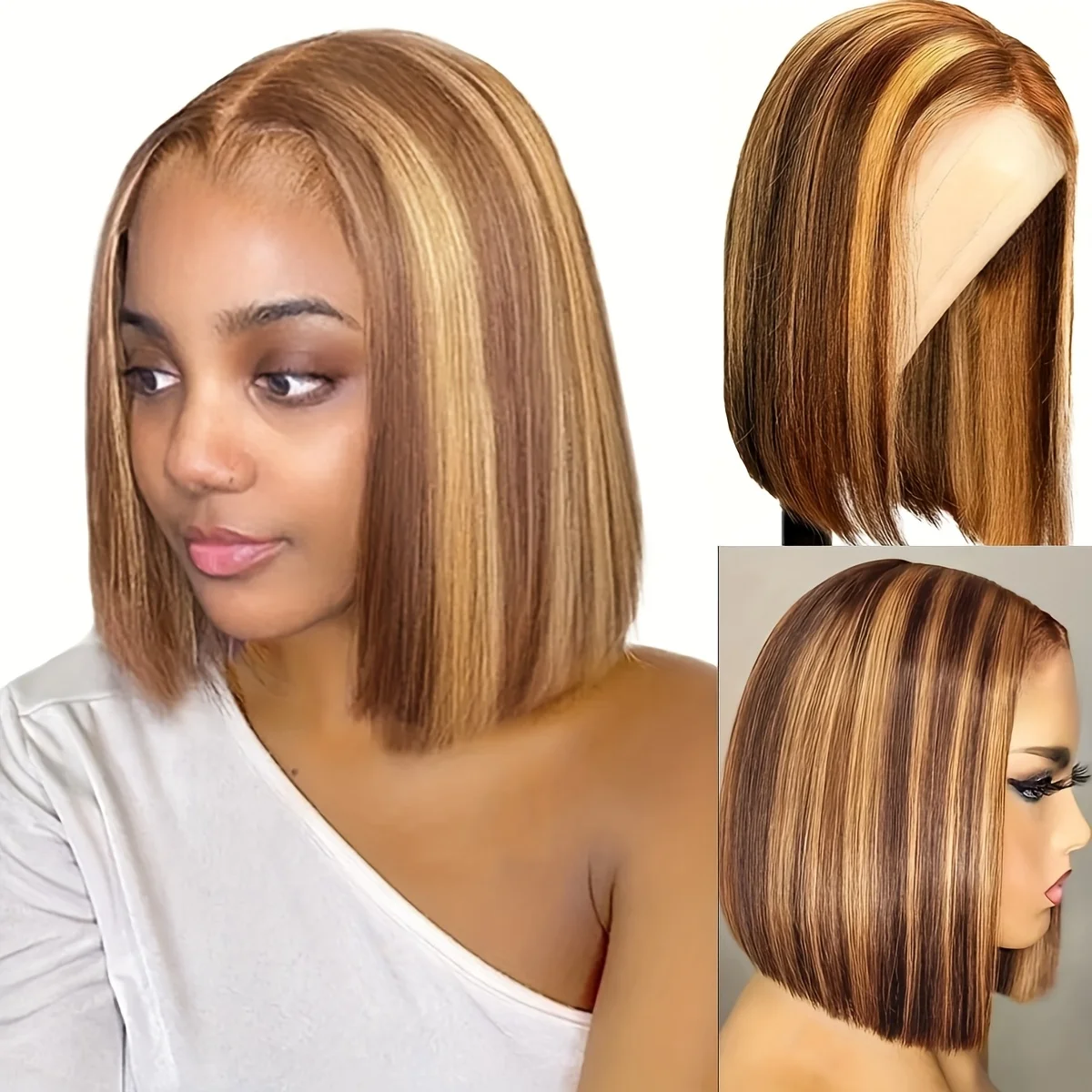 Short bob wig, medium-parted styling, heat-resistant synthetic fiber, women's daily wig accessories
