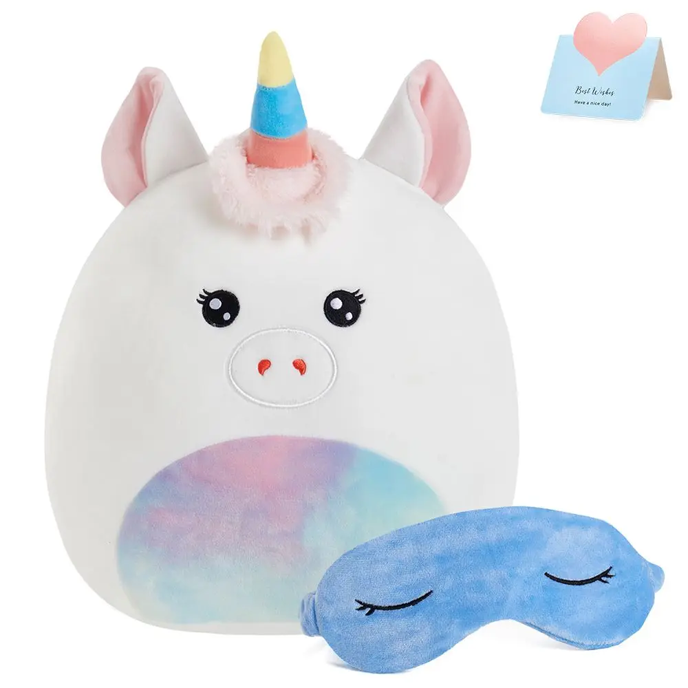 37cm Unicorn Throw Pillows with Eye Mask Animals Doll Cushion Kawaii White Unicorn Plush Toys Office Chair Cushions Girls Gift