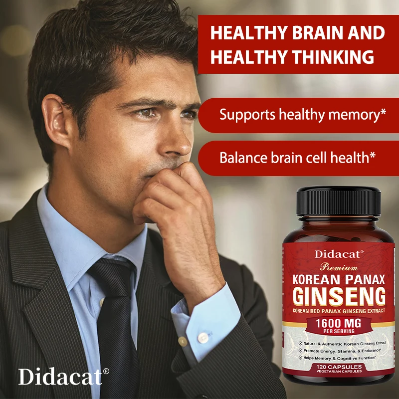 الجينسنغ الأحمر الكوري 1600 ملغ - مكمل الجينسنغ عالي الفعالية - الطاقة، دعم المناعة، التركيز للنساء والرجال، غير معدلة وراثيًا