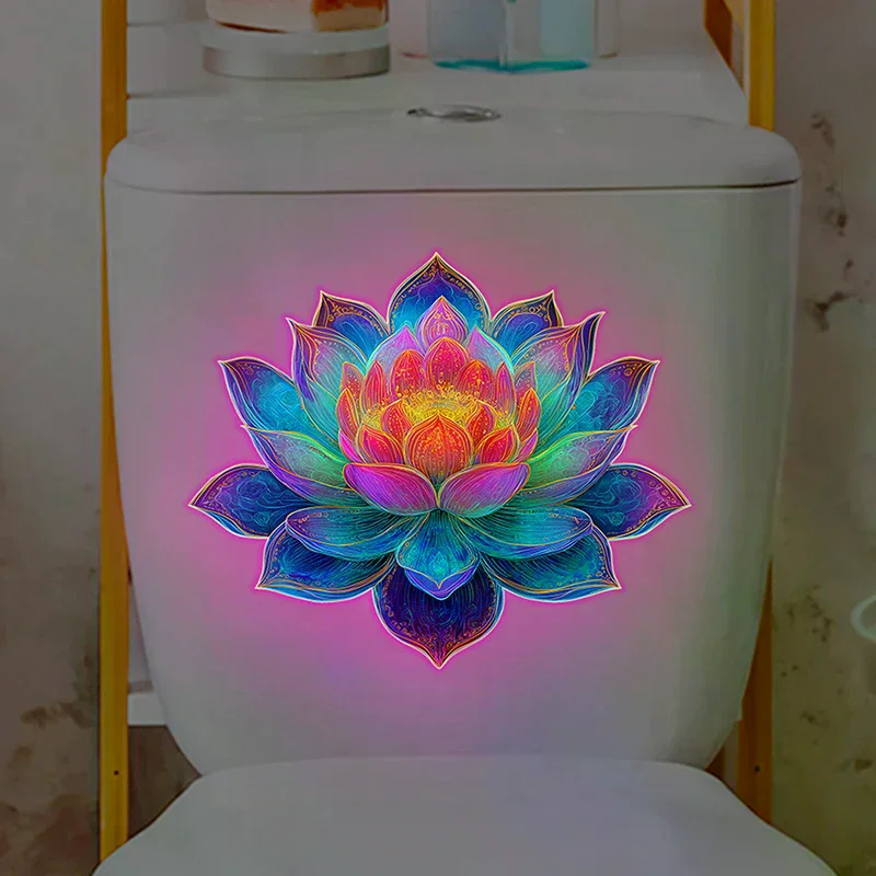 Glow-in-the-Dark Self-Adhesive Flower Toilet Sticker Lotus Bathroom Illuminated Toilet Sticker Luminous Wall Decal Home Decor