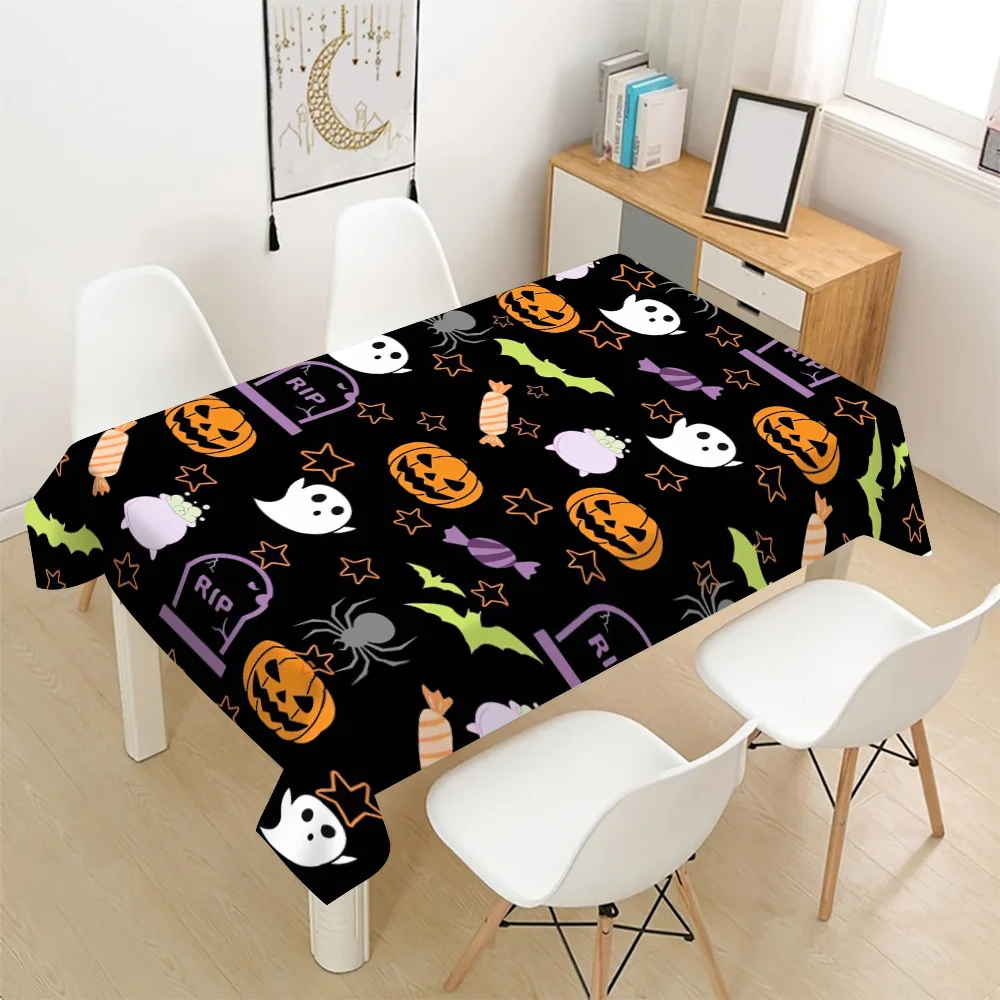 Halloween fun tablecloth 1-piece with cute patterns for daily use, holiday parties, and indoor and outdoor events