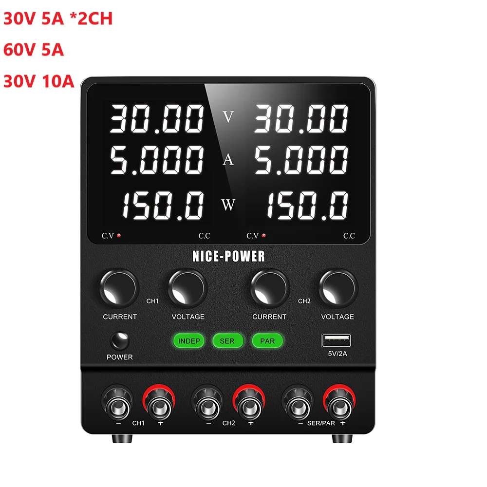 【علامة تجارية جديدة】NICE-POWER SPS305-2KD مصدر طاقة تيار مستمر ثنائي القناة قابل للتعديل 30 فولت 60 فولت 5 أمبير 10 أمبير مخرج مستقل سلسلة مفاتيح واحدة متوازية #1