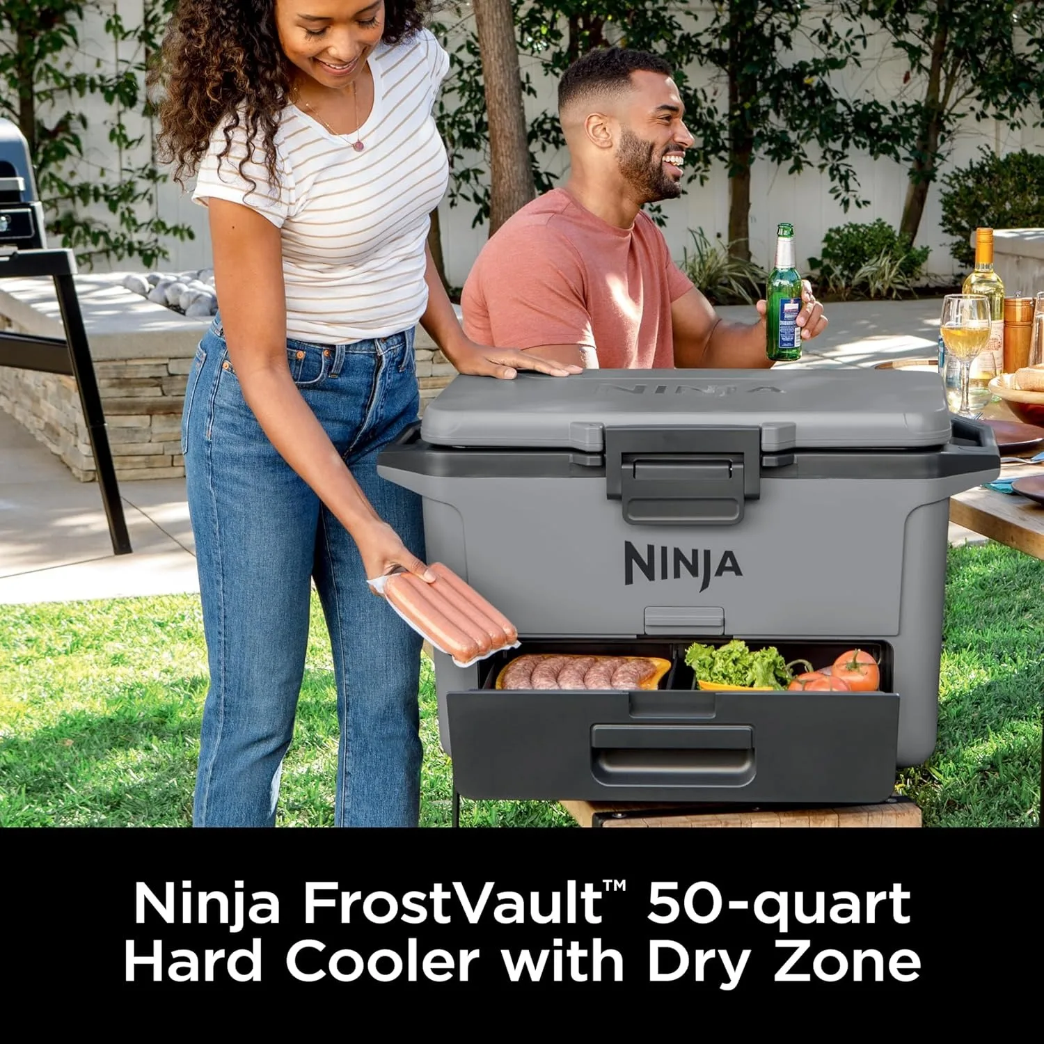 Ninja FB151GY FrostVault 50qt Hard Cooler with Dry Zone, Integrated Fridge-Temp Dry Storage Drawer Slate Gray