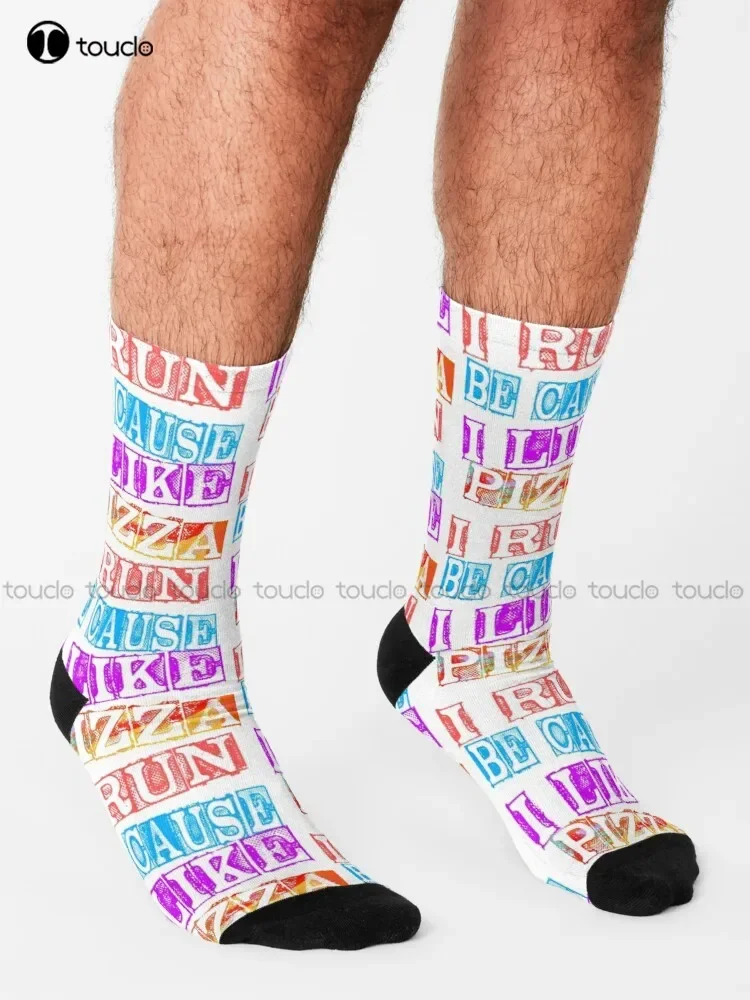 I Run Because I Like Pizza Socks Cool Socks For Men 360° Digital Print Comfortable Girls Sports Christmas Gift New Popular Girls