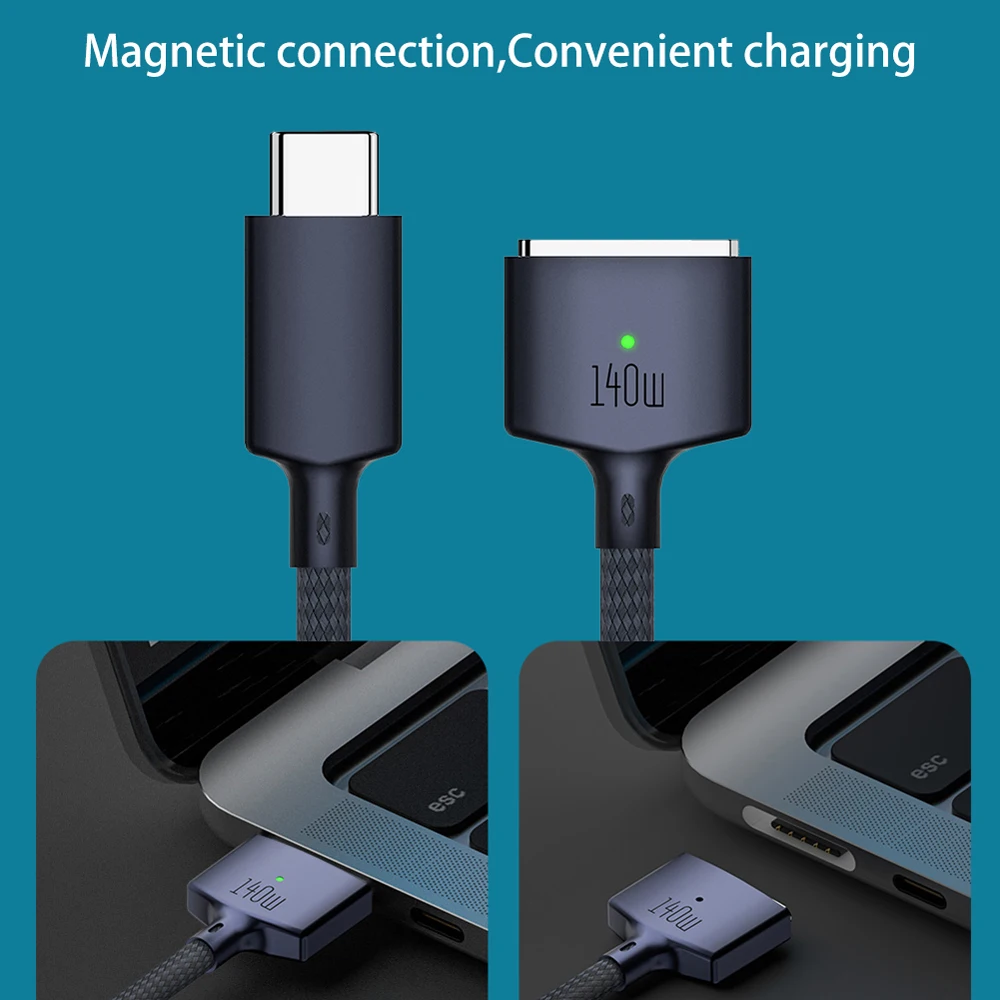 PD 140W USB-C a Mag * 3 cavo magnetico a ricarica rapida per Macbook Pro Air 13 14 16 M1 M2 doppio LED indicatori cavo di ricarica 2M