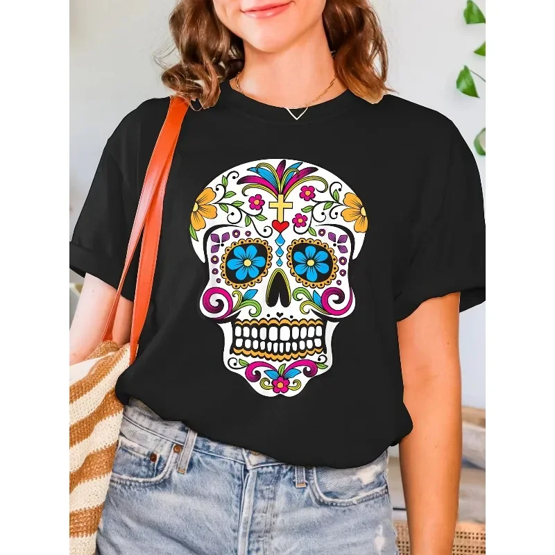 Women Kids Day of The Dead Sugar Skull Printed Colorful Mexican D Í A De Los Muertos Designed Skull Pattern Festival T-shirt