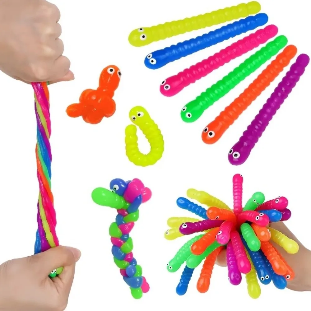 5/12Pcs New Colorful Caterpillars Fidget Toy Soft Caterpillars Anti Stress Release Stretch String Squeeze Toy Gift