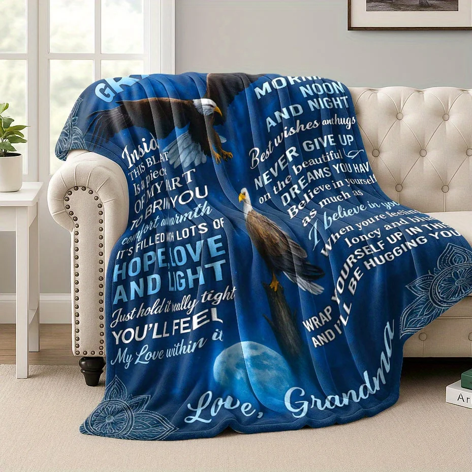 1pc Flannel Blanket | Soft and Warm TO MY GRANDSON Pattern Throw, Suitable for Sofa,, Travel, Camping, Living Room, Office, Chai