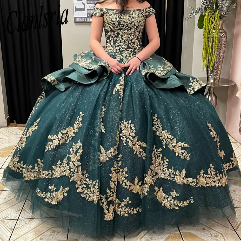 

Hunter Green Sweet 16 Quinceanera Dresses with Lace Applique Beads Corset Dress Vestidos De 15 Anos Masquerade xv Dress