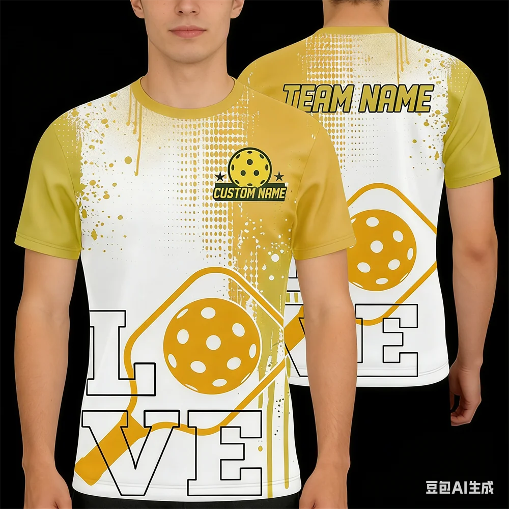 

Funny Pickleball Pattern Men's T-Shirts Summer Casual O-neck Loose Short Sleeve Tops Fashion Custom Name 3D Print Team Clothing