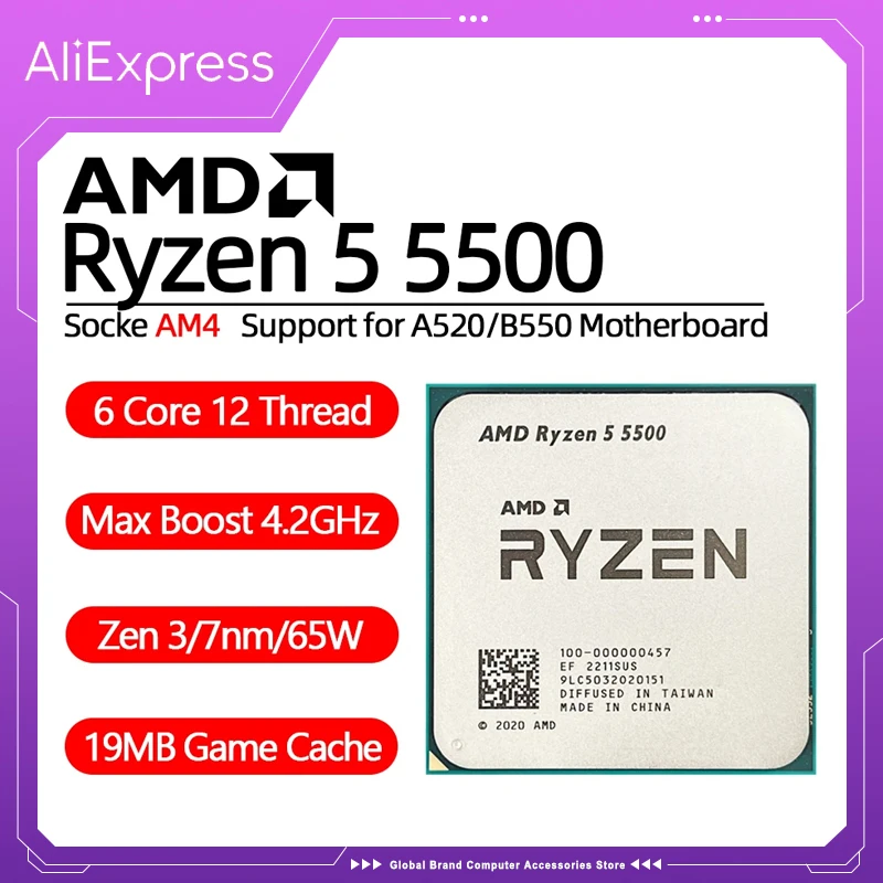 AMD Ryzen 5 5500 Processor Kit Ryzen 6 Core 12 Thread 4.2GHz Zen3 7nm 65W Socket AM4 PC Gamer Processador Ryzen 5500 라이젠