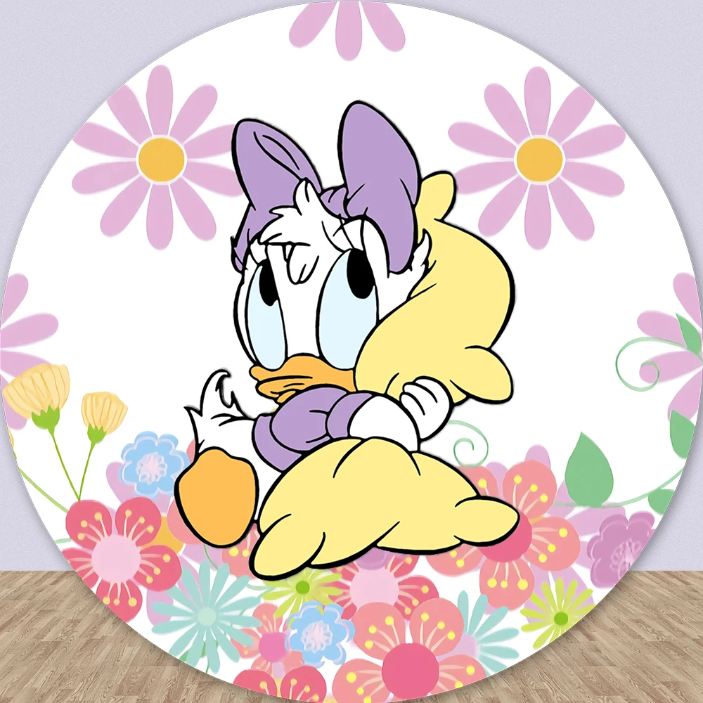 Desenhos animados margarida pato tema redondo pano de fundo para chá de fraldas rosa feliz aniversário fundo banner crianças meninas festa de aniversário decoração
