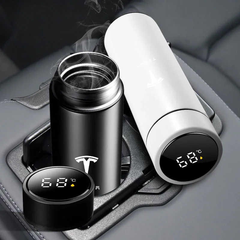 Car Logo Stainless Steel Intelligent Temperature Cup 500ml For Tesla Model 3 Model X S 2016-2023  Model Y Decals TM3 TMX TMS