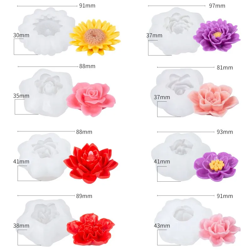 

3D Rose Candle Silicone Mold DIY Lotus Peony Chrysanthemum Shape Mousse Handmade Soap Aromatherapy Epoxy Resin Molds