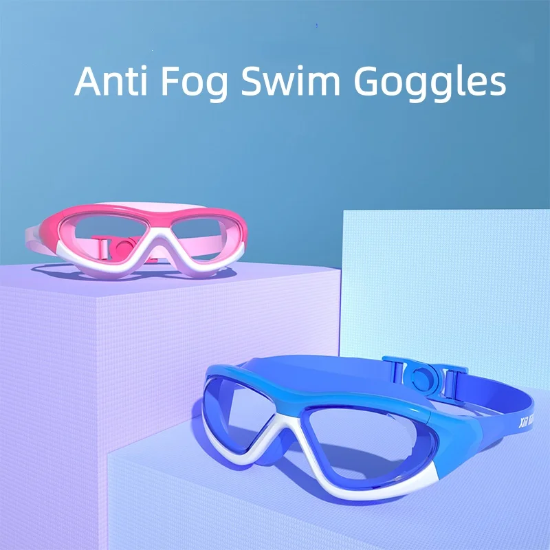 

Противотуманные очки для плавания для детей (3-15 лет), водонепроницаемые, без утечек, прозрачные очки для плавания, большая оправа для подростков, мальчиков и девочек